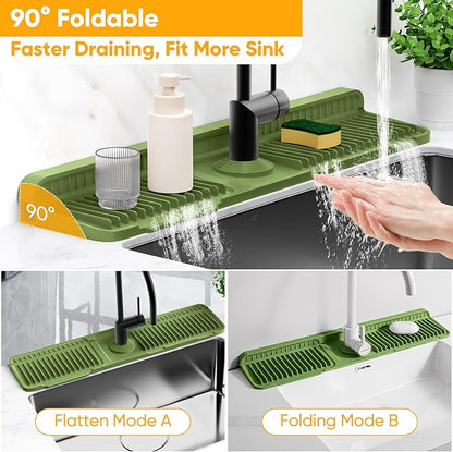 24'' Longer Faucet Mat for Kitchen Sink Splash Guard[7° Slope Fast Self-draining][Snap Lock Fit] Kitchen Sink Faucet Mat Splash Guard Kitchen Sink Area Water Splash Guard Behind Faucet Draining Mat