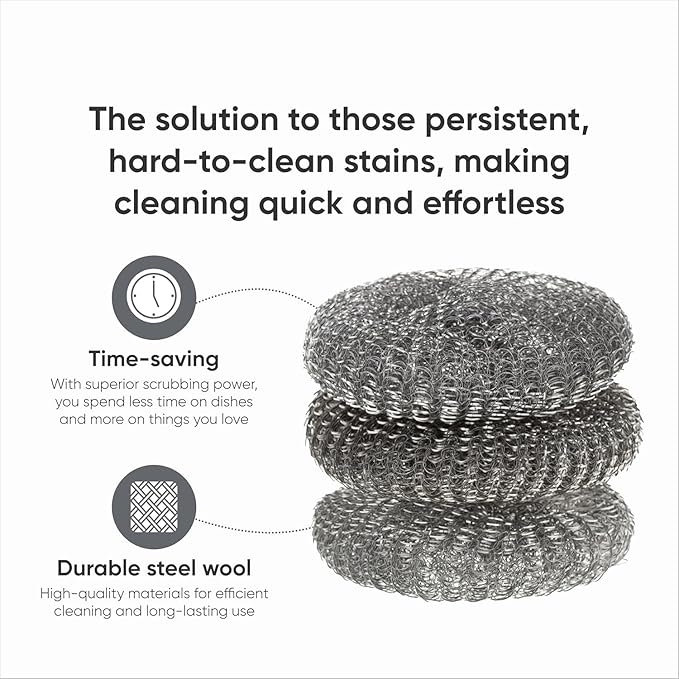 Swift-Scrub Non-Scratch Wire Steel Scrubber for Sustainable Cleaning of Utensils, Dishes, Counters, Sinks and Wet and Dry Cleaning Multipurpose Dish Wash Scrubber | (Steel-Wire Bowl, Pack of 4)