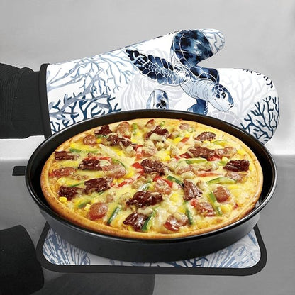Coastal Oven Mitts and Pot Holders Sets of 2 Summer Kitchen Mitts Blue Sea Turtle Hot Pads for Cooking Baking Grilling