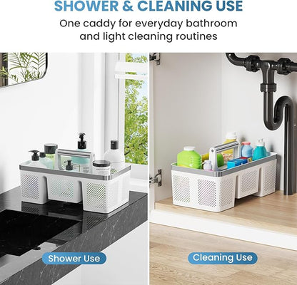 BYUNER 2Pack Plastic Shower Caddy: Portable Shower & Bathroom Caddy Tote with Handle, 4 Divided Compartments, Hard Plastic Shower Basket with All-Side Drainage for College Dorm Room Essentials