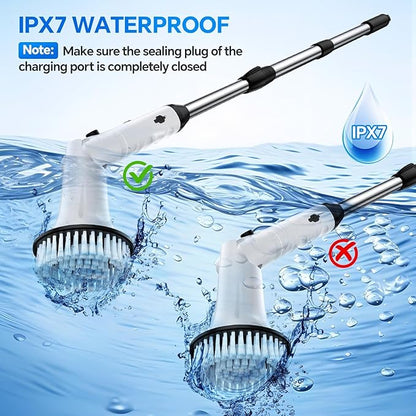 Electric Spin Scrubber, Cordless Cleaning Brush with 9 Replaceable Brush Heads, Tub and Floor Tile 360 Power Scrubber Dual Speed with Adjustable Detachable Handle for Bathroom Kitchen Car (9)