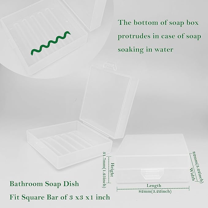 Square Soap Dishes Holder for Shower Travel Soap Container with Lid Lightweight Waterproof Soap Box for Dr. Squatch Men's Soap Bar for Traveling Toiletry Gym Bathroom (Clear)