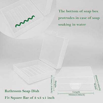 Square Soap Dishes Holder for Shower Travel Soap Container with Lid Lightweight Waterproof Soap Box for Dr. Squatch Men's Soap Bar for Traveling Toiletry Gym Bathroom (Clear)