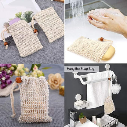 Medsuo 2 PCS Natural Safe and Durable Sisal Fiber Soap Bags, Saver Shampoo Bar Scrubber Pouches for Foaming and Drying Soap Shower Bath Exfoliating