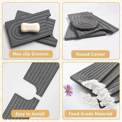 18 Inch Faucet Mat for Kitchen Island Sink, Wider Instant Dry Sink Protector for Countertop, Stone Sink Caddy Diatomaceous Earth Stone Drying Tray Around Faucet for Kitchen Bathroom RVs, Dark Grey