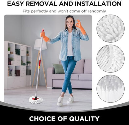 Baderke 3 Pack Chenille Mop Heads Replacements Compatible with 1 Tank System Chenille Duster Replacement Heads Microfiber Spin Mop Refill Pads Reusable Dust Refills for Floor Cleaning (White)