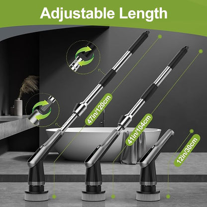 Scrubber Brush Electric, Cordless Spin Scrubber Waterproof IPX7 Shower Scrubber with Adjustable Long Handle, 7 Replaceable Brush Heads Shower Scrubber for Bathroom/Kitchen/Window