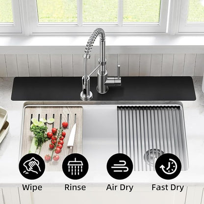 LOPNUR Faucet Mat for Kitchen Sink Cuttable, 29 Inch Extra Long Sink Splash Guard Behind Faucet, Super Absorbent Diatomite Sink Protector Mat, Bathroom Water Splash Guard Fast Dry, Easy to Cut, Black
