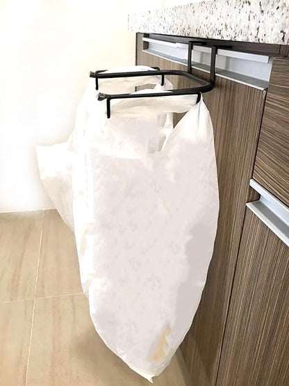 FitWell Over-The-Cabinet-Door Grocery Installation Plastic Recycling & Trash, Under Sink Garbage Bag Holder, Trash Bag Holder Rack for Recycled Reusable Disposable Grocery Bag (Black)