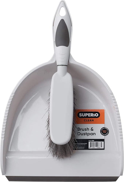 Dustpan and Brush Set, Hand Broom with Ergonomic Grip Handle - Rubber Edge for Easy Dirt Pickup, Durable Material - Grey & Blue Hand Brush by Superio, 2-Pack (Gray, 2-Pack)