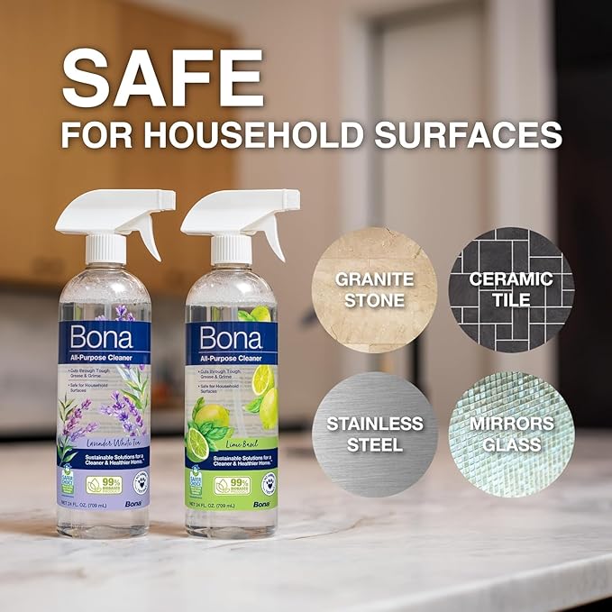 Bona All-Purpose Cleaner - Lavender White Tea Scent - 24 fl oz - Household Cleaner Cuts Through Tough Grease & Grime - Safe for Household Surfaces