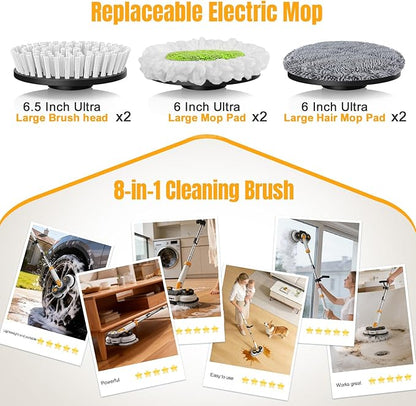 Cordless Electric Mop for Dewalt 20V Battery (NO Battery), 2 in 1 Spin Mop & Electric Floor Scrubber with LED Light & Water Spray, Electric Mops for Floor Cleaning, Hardwood,Tile (White Yellow)