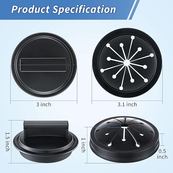 Meonum 4Pcs 3 Inch Garbage Disposal Splash Guards with Round Kitchen Sink Stopper, Universal Rubber Food Waste Disposal Cover, Baffle Accessories and Drain Plugs