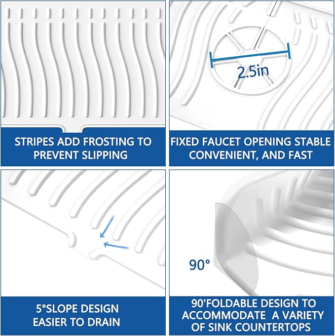 EBIGIC Kitchen Sink Splash Guard-24 x 5.8'' Ultrathin Silicone Sink Mat Splash Guard fit for Countertop, Bathroom,Farmhouse,RV (White)