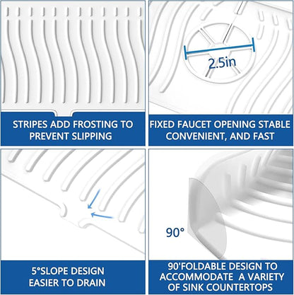 EBIGIC Kitchen Sink Splash Guard-24 x 5.8'' Ultrathin Silicone Sink Mat Splash Guard fit for Countertop, Bathroom,Farmhouse,RV (White)