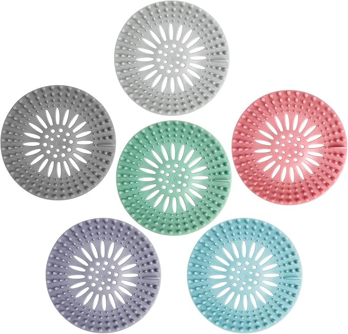 KTOJOY Bathroom Sink Drain Strainers, Hair Catcher Shower Drain Covers Protector - Flexible TPR Material, Multi-Color for Tub Shower Sink, 6 Pack