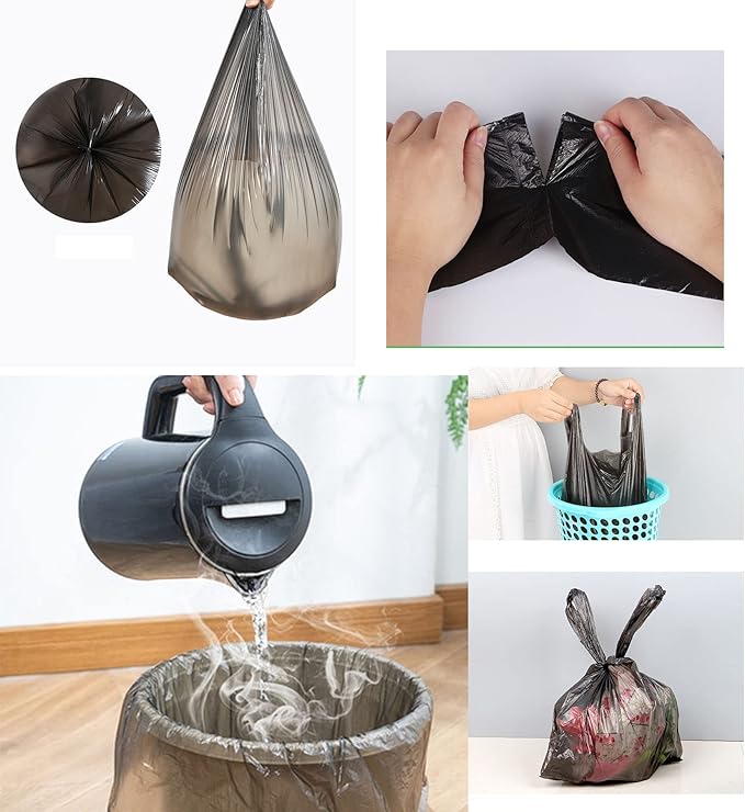 4 GALLON Bathroom Trash Bags Black, 10 Rolls/200 Counts Small HANDLES Garbage Bags for Office, Bathroom Wastebasket Waste Bin Black Portable Rubbish Bags (Black 200 Counts)