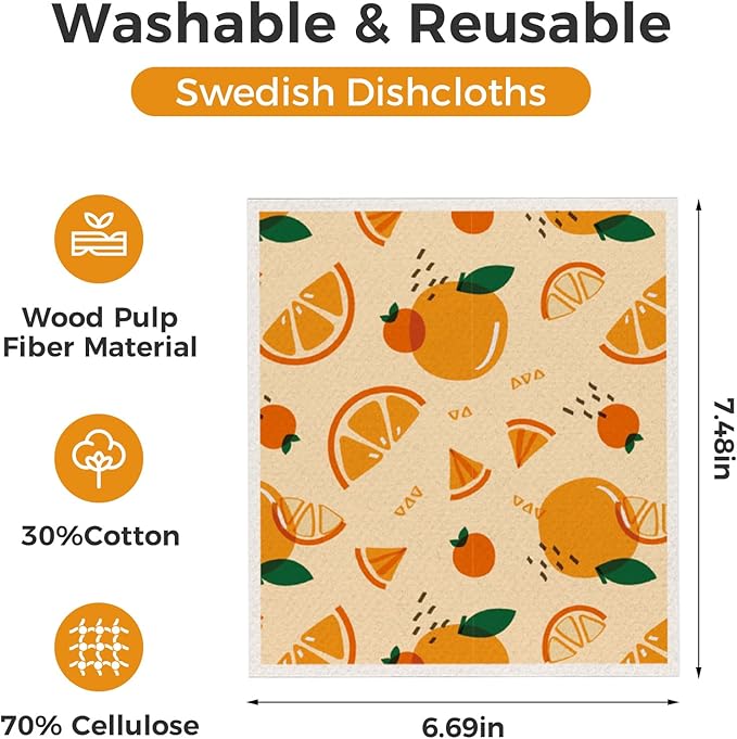 wlich 10PCS Swedish Dishcloths for Kitchen, Reusable Paper Towels Washable, Dish Rags for Washing Dishes with Clips, Non-Scratch Kitchen Towels and Dishcloths Sets, Dish Cloths, No Odor(Fruit)