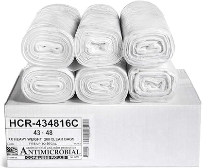 Aluf Plastics High Density Trash Bags, 56 Gallon, 200 Count, 16 Micron (eq), 43" x 48", Clear, for Bathroom, Office, Industrial, Commercial, Janitorial, Municipal, Recycling