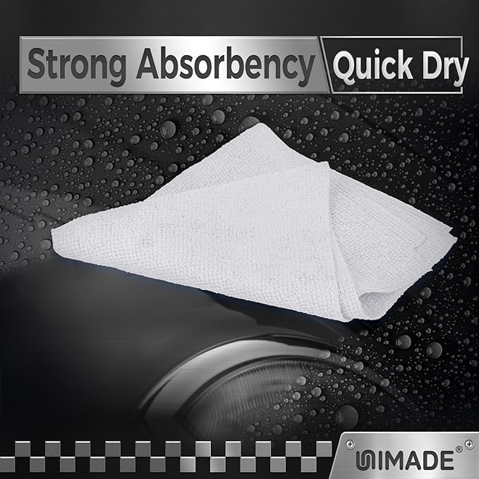 UNIMADE Shop Towels, 100 Pack Commercial Grade Work Rags Microfiber Towels for Cars Cleaning Rags Bulk Detailing Cloth for Automotive Bar Mechanic Restaurant Garage Housekeeping, 11.5"x 11.5", White