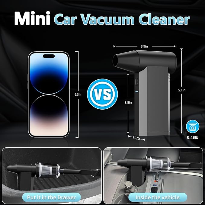 Compressed Air Duster and Vacuum, 2 in 1 210,000RPM Cordless Air Duster, 4-Gear Adjustable Mini Blower, Electric Air Duster for PC, Keyboard, Car, Home, Outdoors, Top Choice for Valentine's Day Gifts
