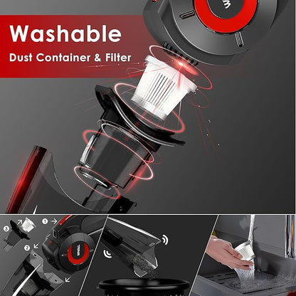 Whall Handheld Cordless Car Vacuums, Wet and Dry Use 9000Pa Strong Suction Vacuums, Rechargeable Portable Vacuum Cleaner with LED, Charging Dock, Lightweight Mini Vacuum for Car, Home and Office,Red