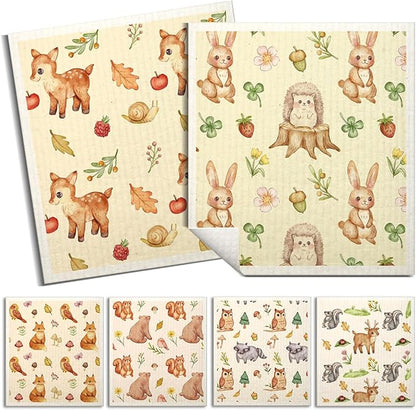 Swedish Dishcloths for Kitchen | 6 Pack Floral Reusable Paper Towels Washable | Swedish Dish Towels | Non-Scratch Cellulose Sponge Cloths | No Odor, Biodegradable Cleaning Cloths, Animal