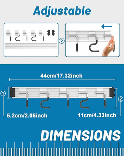 Mop and Broom Holder Wall Mount Garden Tool Rack Organizer, Modern Style,Movable Aluminum Alloy Wall Mounted Hook 1 Pack,Storage Gift for Bathroom,Closet,Laundry Room,Garage,Tool Room(Black)