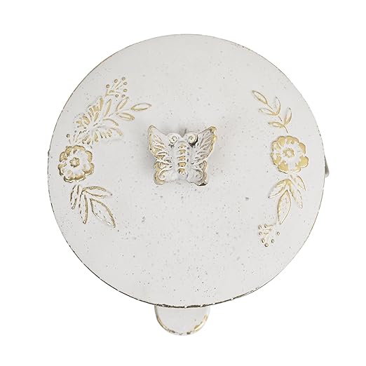 Rustic Farmhouse Decor Trash Can with Lid and Pedal Retro Handmade Distressed Design Pattern Round Garbage Cans Recycling Waste Bin for Home Patio Yard Bathroom Kitchen Garden Living Room White&Gold