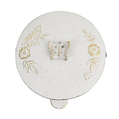 Rustic Farmhouse Decor Trash Can with Lid and Pedal Retro Handmade Distressed Design Pattern Round Garbage Cans Recycling Waste Bin for Home Patio Yard Bathroom Kitchen Garden Living Room White&Gold
