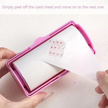 Nail Stamper Sticky Cleaner Roll with Case, Adhesive Paper Stickers for Stamping Gel Polish Removal, Lint Roll Cleaning Sheets, Nail Stamper Accessories Manicure Salon Supplies (Pink)