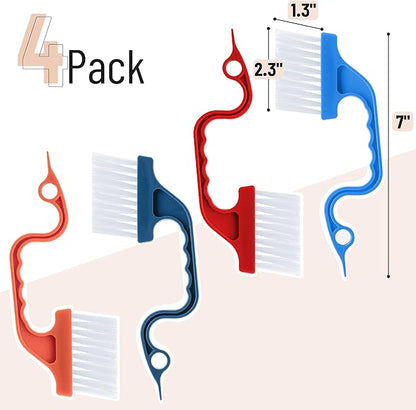 Slick- Window Track Cleaning Brush, 4 Pack, Colorful Ergonomic Handle, Built-in Scraper, Multipurpose, Window Track Cleaning Tools