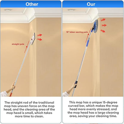 Wall Cleaner, Max 66'' Wall Mop with Long Handle, Ceiling Dust Mop with 15° Labor-Saving Elbow Extension Pole, Baseboard Duster Washer Scrubber, High Reach Window Cleaning Brush, Roof Cleaning Tool-GY
