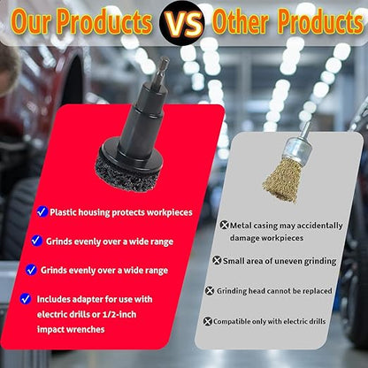 Wheel Hub Cleaning Tool, Wheel Stud Cleaner Includes 6 Grinding, Quick Rust Removal Brake Hub Cleaning Tool, Hub Resurfacing Tool Fits Power Drill or 1/2" Impact Driven Wrenches