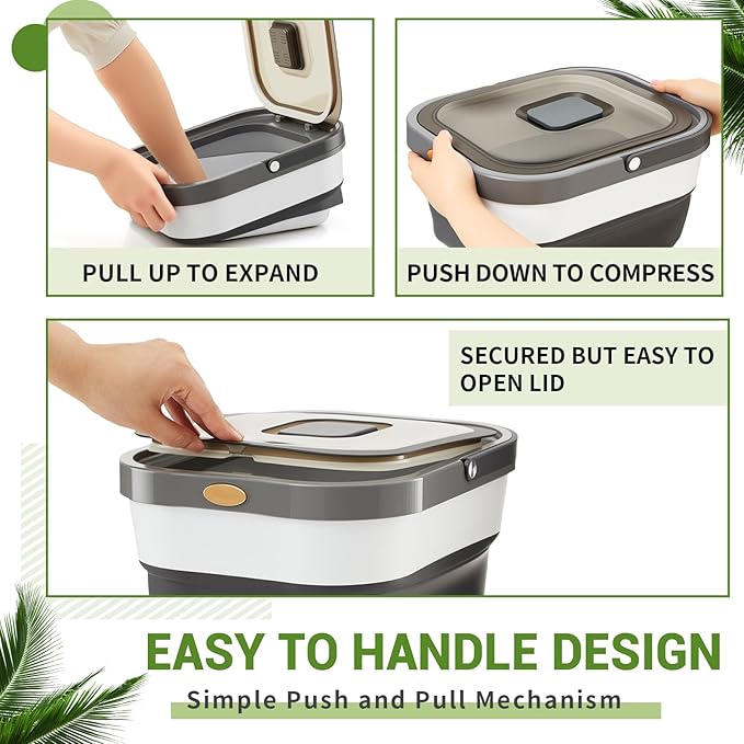Reallnaive Collapsible Compost Bin for Kitchen Countertop 3.2 Gallon Compost Bucket for Kitchen with Lid Odorless Compost Bin Countertop with 20 Compost Bags and 1 Carbon Filters