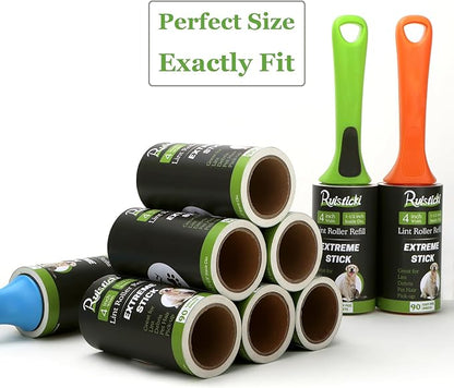 4 inch Lint Roller Refills Compatible with Evercare and Other Lint Rollers with 1 1/2 inch Inside Diameter Extreme Stick 90 Sheets Each Refill (Pack of 6, 540 Sheets Total)