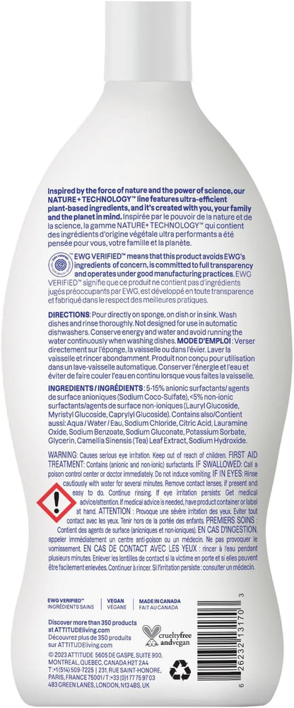 ATTITUDE Dish Soap, EWG Verified, Plant-Based & Vegan Dishwashing Liquid, Naturally Derived, Unscented, 23.7 Fl Oz (Pack of 3)