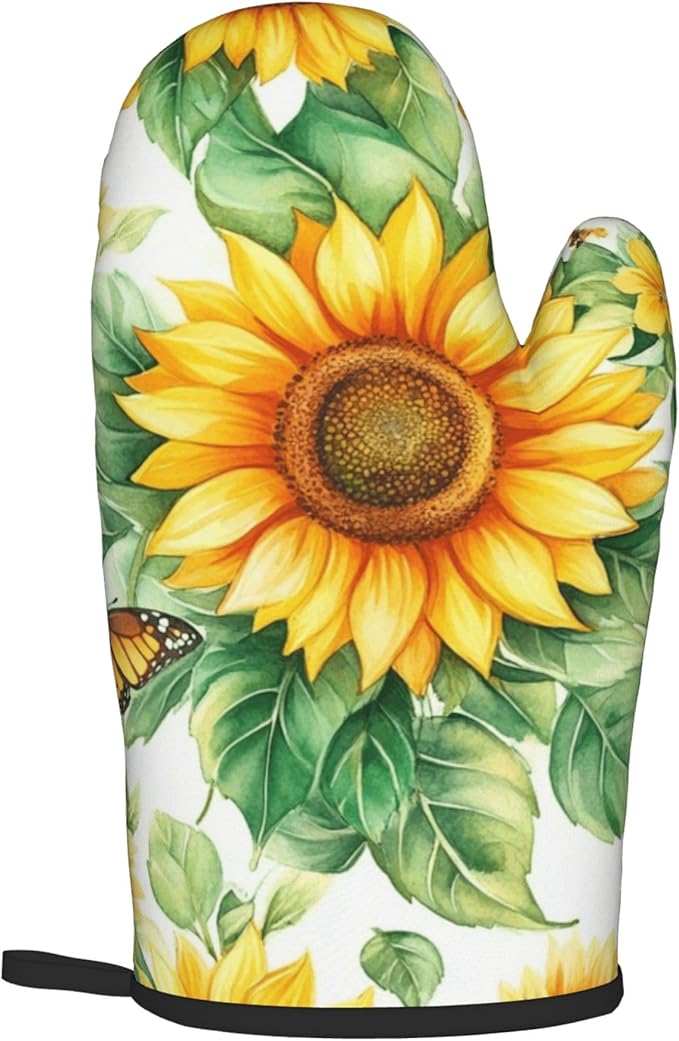 Sunflower Oven Mitts and Pot Holders Sets Watercolor Yellow Floral Plant Kitchen Gloves Hot Pads 2 Pieces Set Spring Summer Farmhouse Kitchen Decor and Accessories