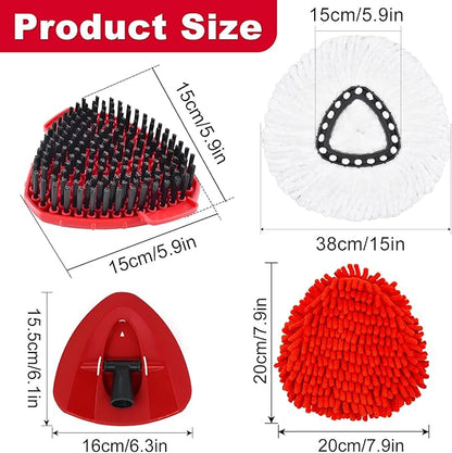 Mop Heads Replacement Compatible with O-Cedar EasyWring 1-Tank System, Includes 2 Microfiber + 2 Chenille Refills + 1 Scrub Brush + 1 Spin Mop Base for Hard Floor Cleaning