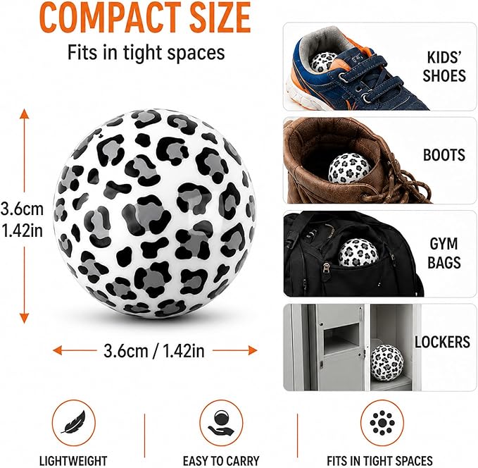 Knixmax Sneaker Deodorizer Shoe Freshener Balls, Odor Eaters for Shoes Boots Mules, Smell Eliminator Ball for Gym Gear Bags and Lockers, Fresh Linen Scent, Pack of 6 Leopard