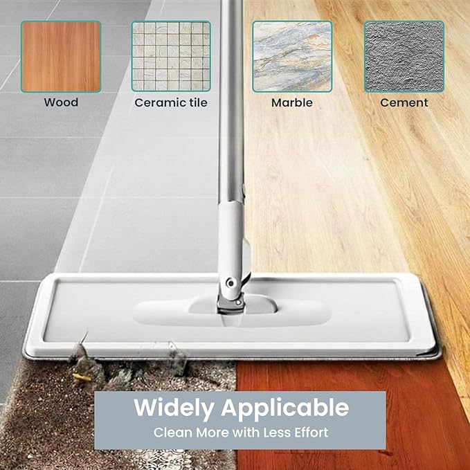 VIMALIFE Mop and Bucket Set with Wringer, Self Cleaning Flat Mop and Bucket System, 2 Parts Bucket Wash & Dry System, 360° Rotating, 3 Microfiber Pads Included Ideal for Homes, Floor & Wall Ceilings