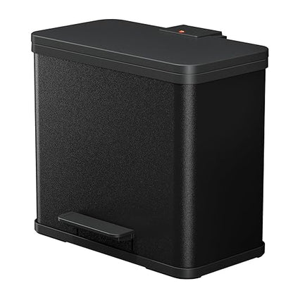 Hailo 0630-260 Oko Duo Plus L Kitchen Trash Can with 2.4 Gallon Bins, Rectangular Dual Compartment Recycling Step, Removable Inner Buckets with Soft-Close Lid Kitchen Trash Can, Black