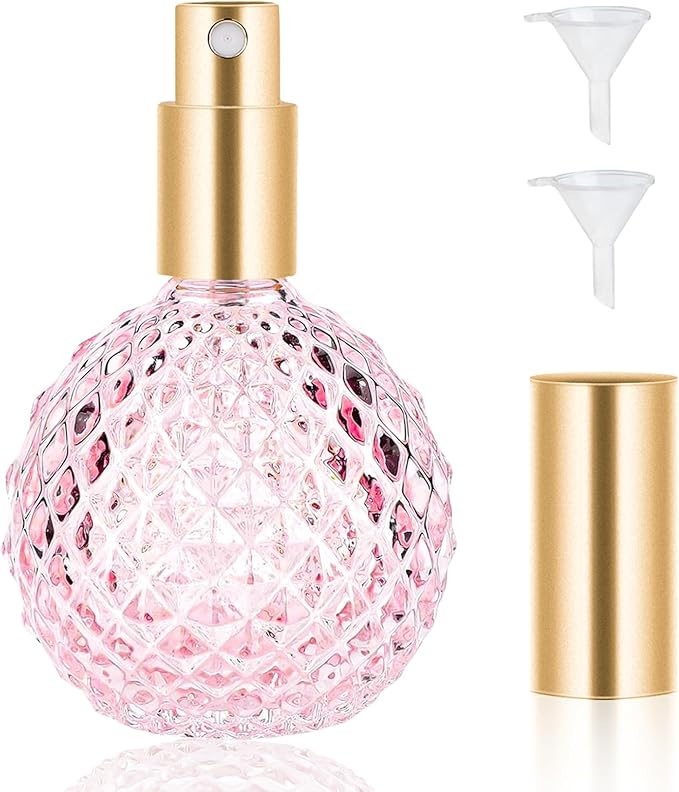 Pink Vintage Perfume Bottles Empty, 3.4oz 100ml Refillable Glass Perfume Atomizer, Reusable Travel Cologne Dispenser for Liquid Cosmetic Home Decor