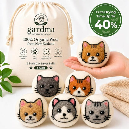 Wool Dryer Balls & Essential Oils for Laundry Bundle – 6 XL Cat Reusable Dryer Balls with 6 Pack Essential Oils for Dryer Balls, Diffusers & Natural Fabric Softening