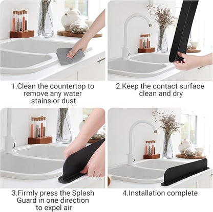 19.3 inch Sink Water Splash Guard, Silicone Sink Splash Guard, Backsplash Protector for Kitchen Countertop & Bathroom Bathtub with Non-Slip Strong Suction, Black