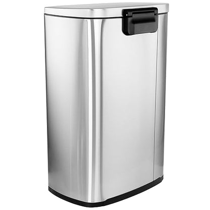 Elama Kitchen, Home and Office Versatile Step Trash/Recycling Bin with Slow Close Mechanism (13 Gallon Silver)