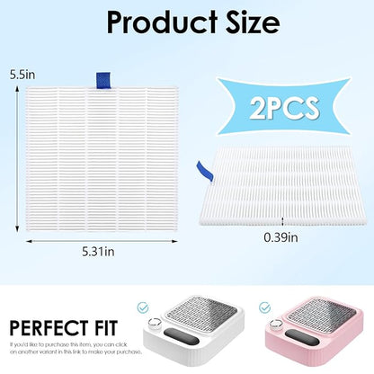 2PACK Reusable Nail Dust Collector Filter, Replacement Filters Compatible with Nail Duster Collector, Powerful Nail Vacuum Nail Filters, Nail Dust Extractor Replacement, Easy to Clean 5.51x5.31inch