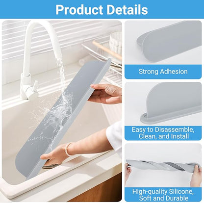 19.3 inch Kitchen Sink Splash Guard, Silicone Sink Baffle Splash Guard, Backsplash Protector for Kitchen Countertop & Bathroom Bathtub with Non-Slip Strong Suction, Gray, Pack of 2