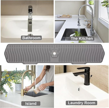 Kitchen Sink Splash Guard 29.7 X 5.7 In, Large Size Kitchen Sink Splash Guard, Silicone Sink Faucet Drying Mat, Faucet Mat Splash Catcher, Multipurpose For Kitchen Sink, Bathroom (Gray)