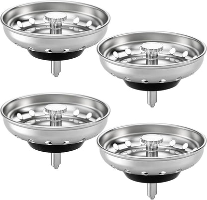 Kingrol 4 Pack Kitchen Sink Strainer Baskets with Removable Rubber Stoppers, Stainless Steel Replacement for Select 3.5" Basket Strainer Drains, Easy Clean, Rust Resistant